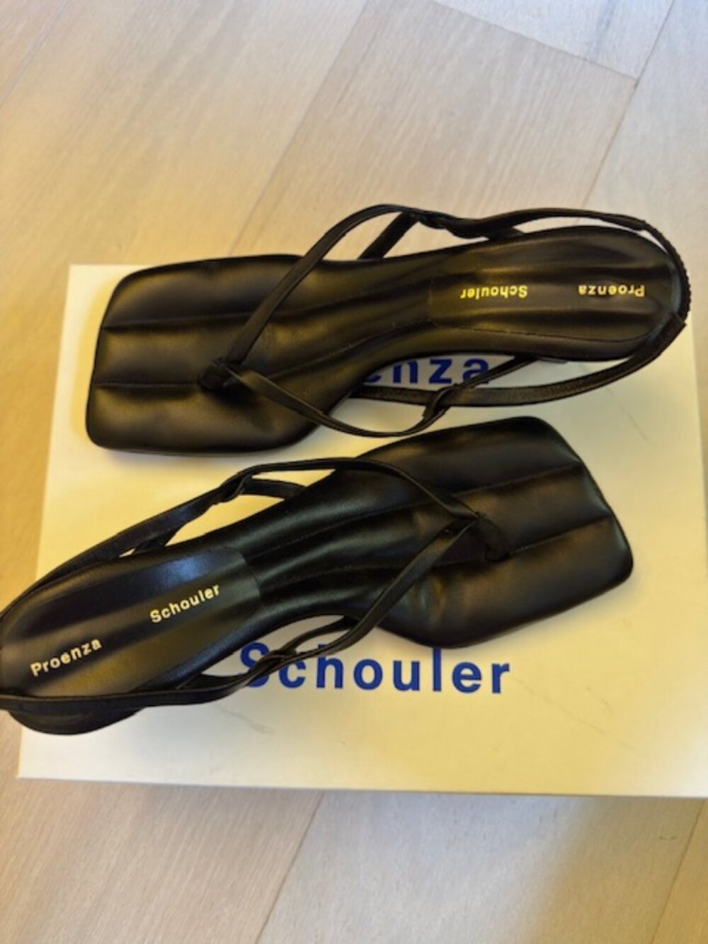 Proenza Schouler Black Leather Strappy Square-Toe Sandals, size 36.5 (US 6.5)